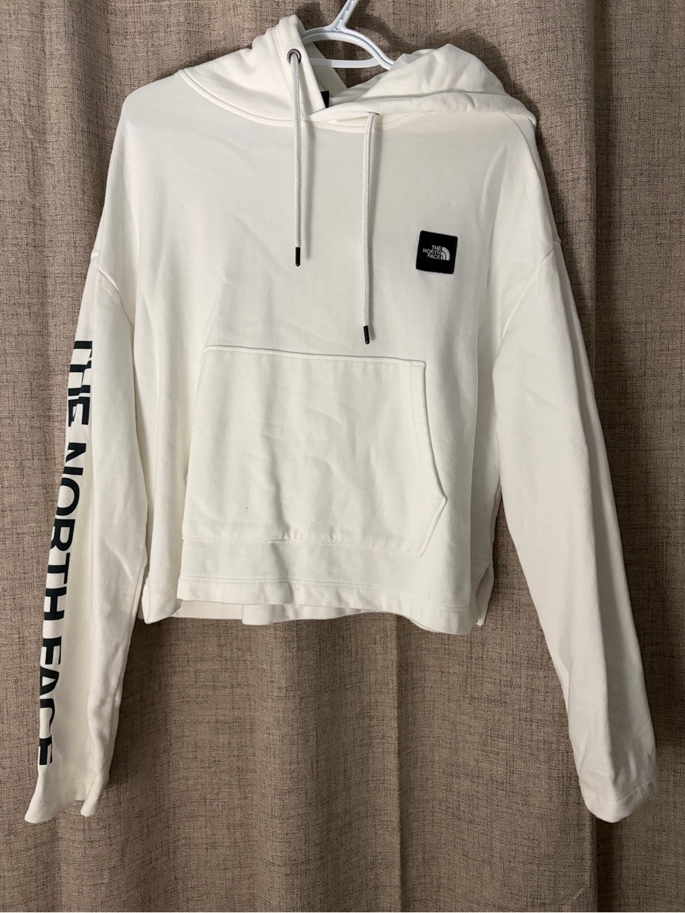 The North Face White Hoodie with Black Logo Tag